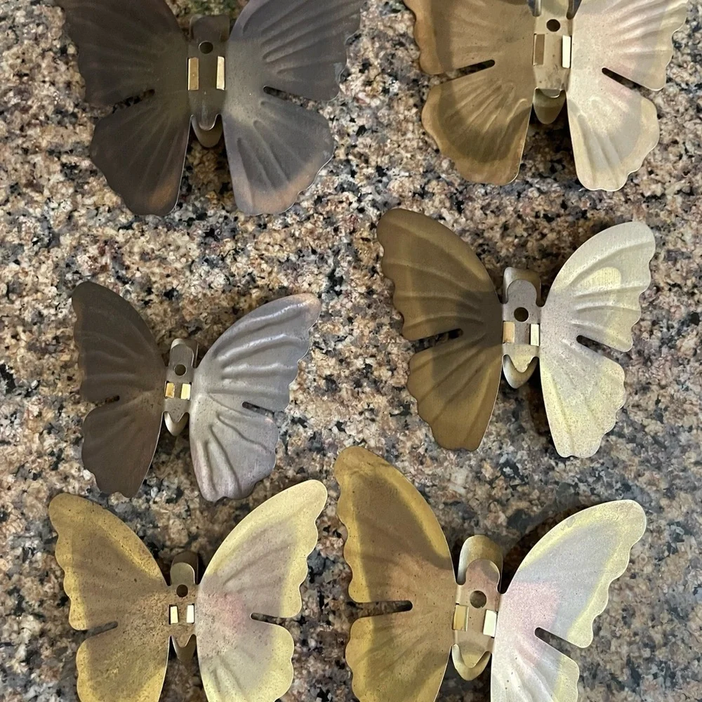 Vintage Two Sets (6) Homco  Metal Brown & Gold Butterfly MCM Wall Decor, 1980's.